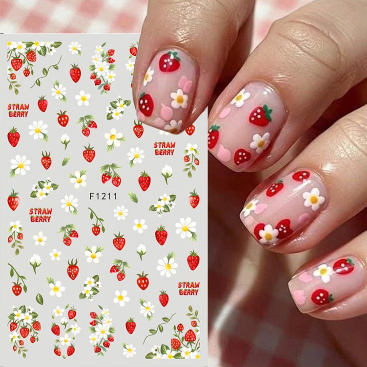 5 Sheets Spring Nail Stickers 3D Self-Adhesive Flower Nail Art Stickers Floral Nail Decals with Leaves Butterfly Ladybug Strawberry Bee Design for Women Spring Summer DIY Nail Decor
