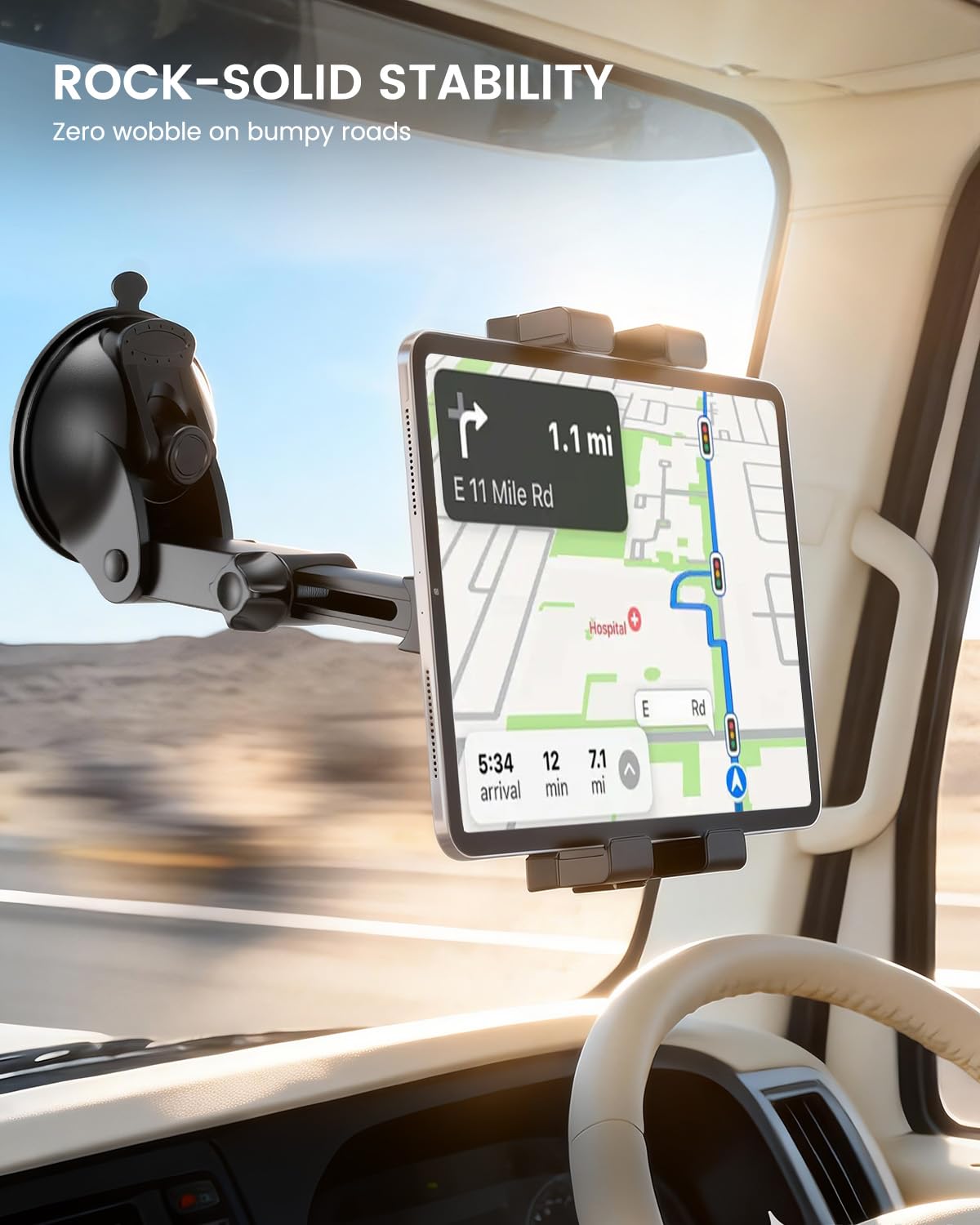 OHLPRO Tablet Holder for Car Dashboard & Windshield, Long Arm Suction Cup Tablet Mount Fits 5-17" iPad Pro/Air/Mini, Stable iPad Car Mount for Truck/SUV/Semi, Ideal Tech Gift for Drivers & Traveler
