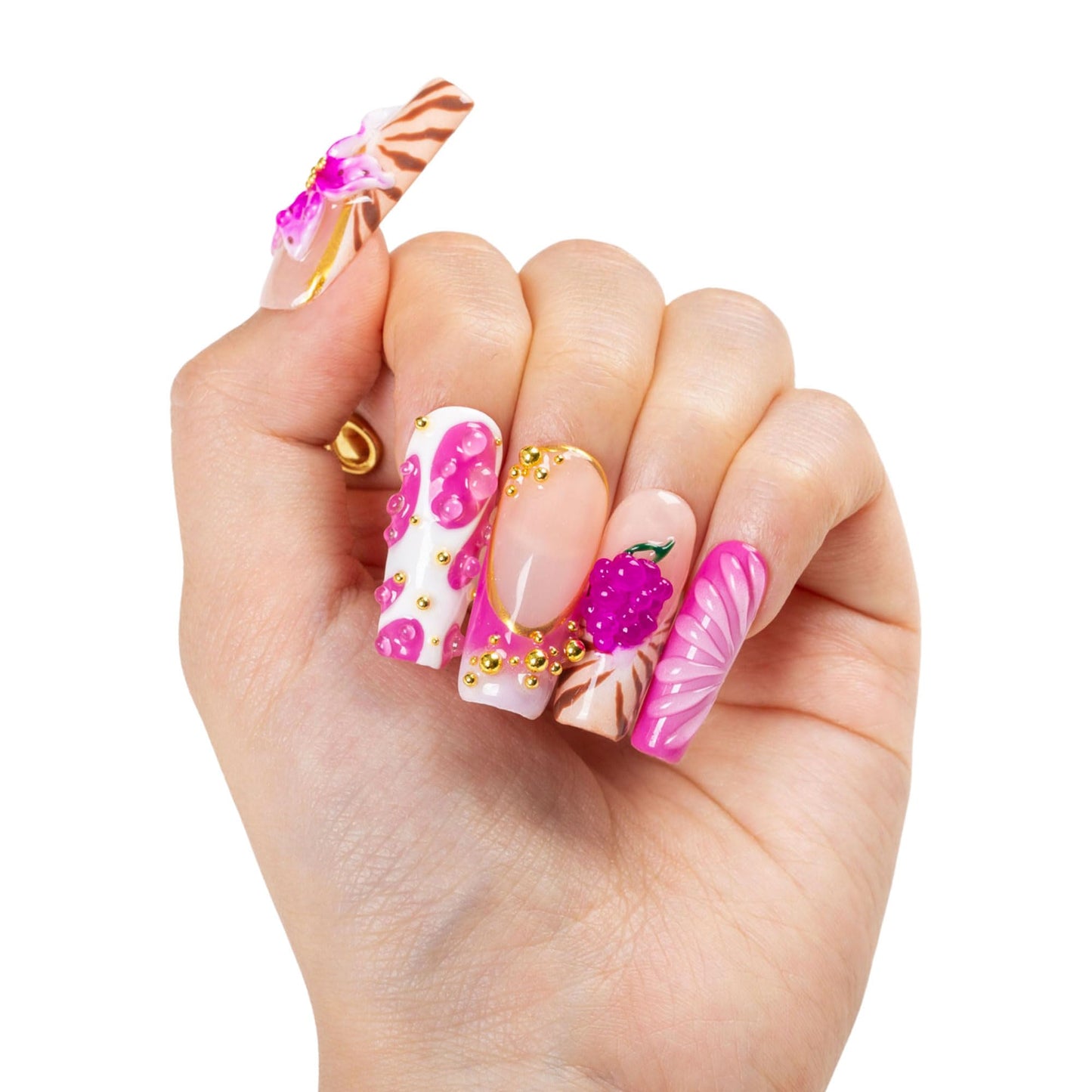 LOVFUL Press on Nails La Vida Rosé | Handmade with Full Covered Crystals | Reusable Full Cover Nails | Square Classic Regular 1.3 in | H470-S