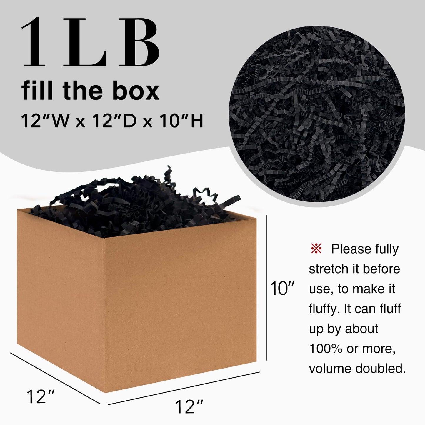 1LB Crinkle Cut Paper Shred Filler for Gift Box Bag and Basket On Holidays (Black)