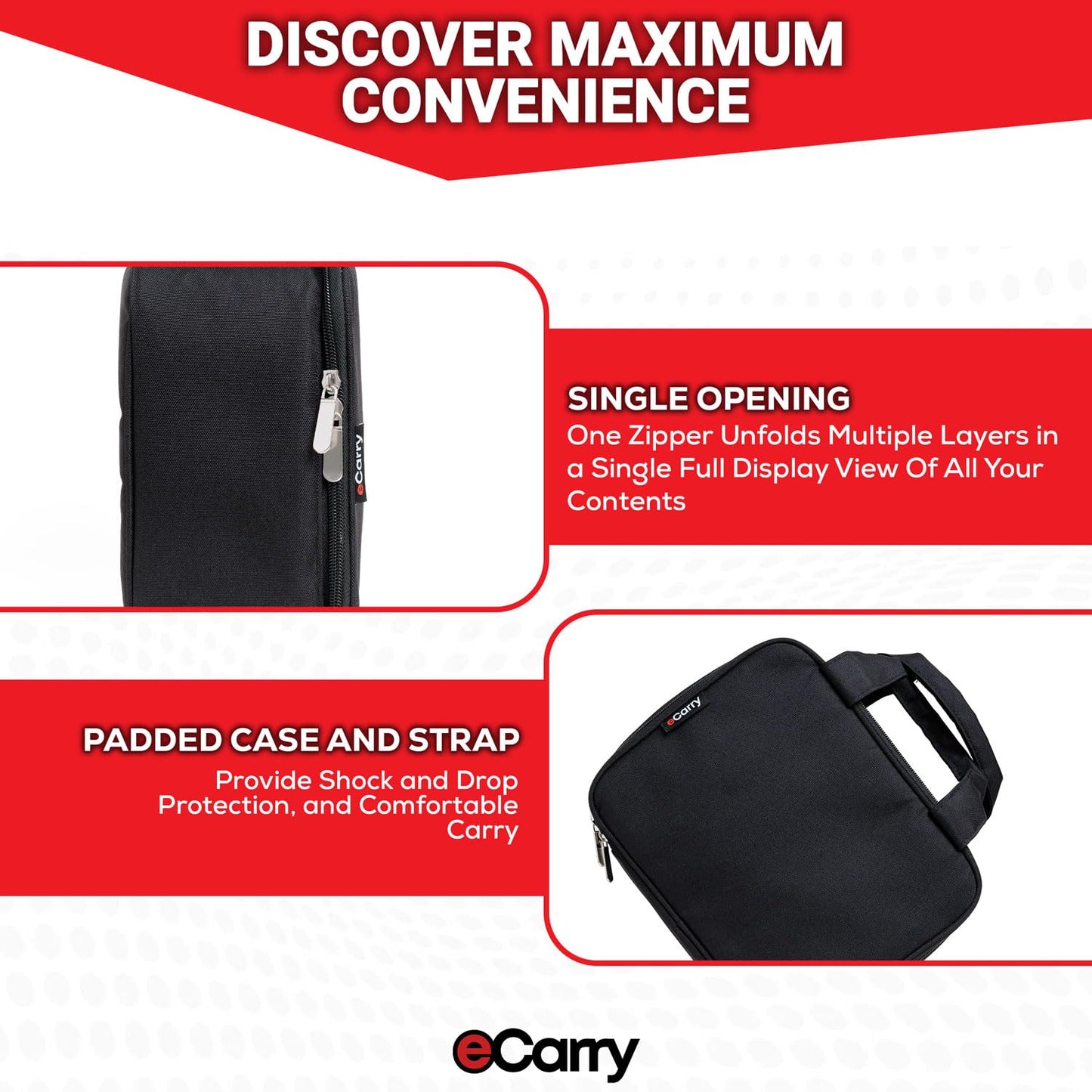 eCarry Electronics Organizer Case - Multi-Layer Full Flat Opening With Compartments and Pockets - Cord Organizer for Accessories, Cables, Electronics Travel