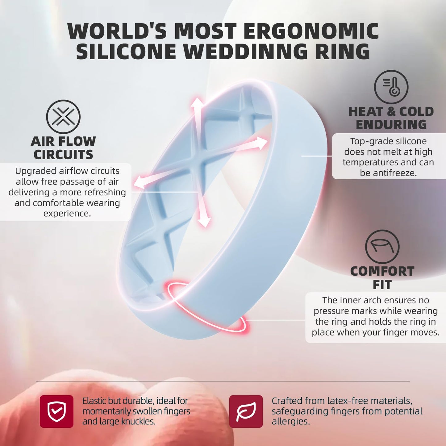 Egnaro Women's Engagement Rings, Silicone Inner Arc Ergonomic Breathable Design with half sizes, Rubber Wedding Band Rings，5.5mm Wide-2mm Thick