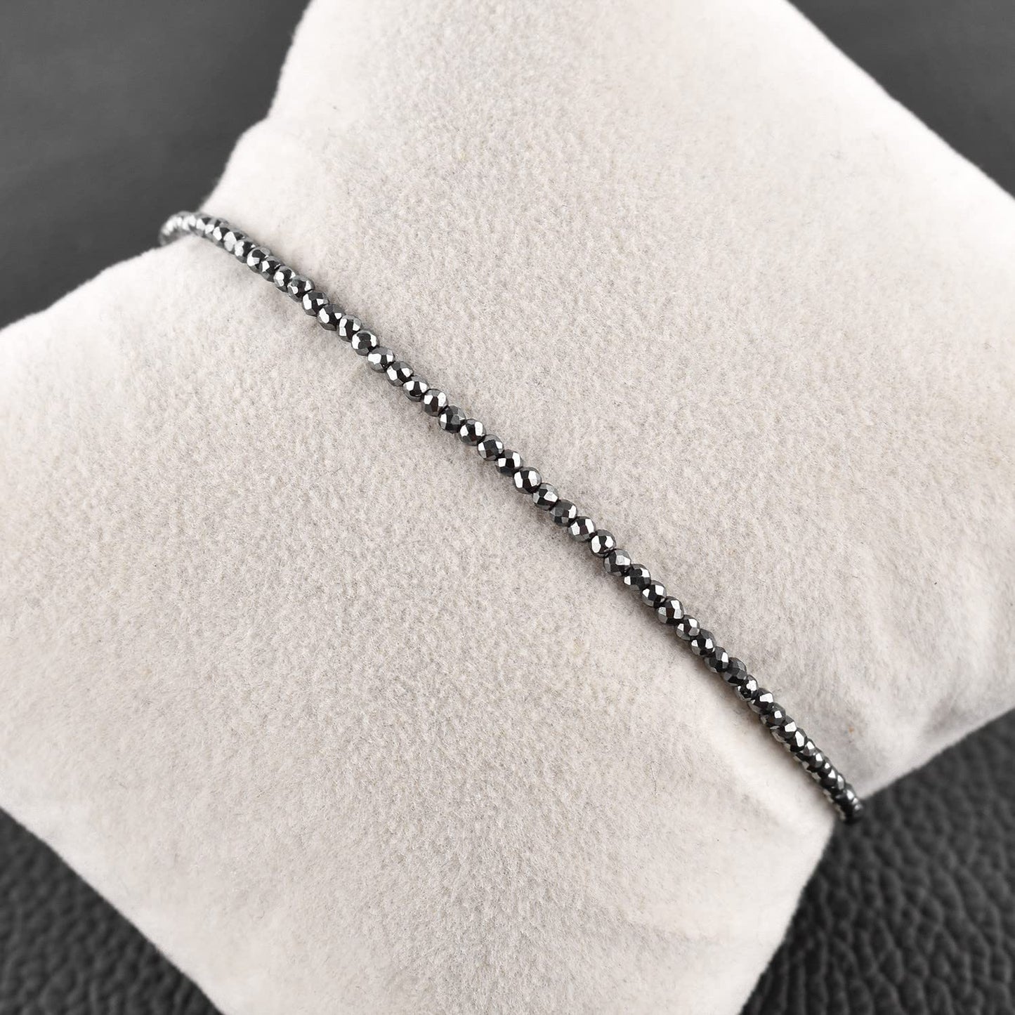 QNAVIC Hematite Gemstone Micro Round Beads Danity Choker Bangle Bracelets for Women, Handmade Jewelry Healing Chakra Crystals, Silver Plated 8 inch Number Beads for Bracelets Gift for Her.