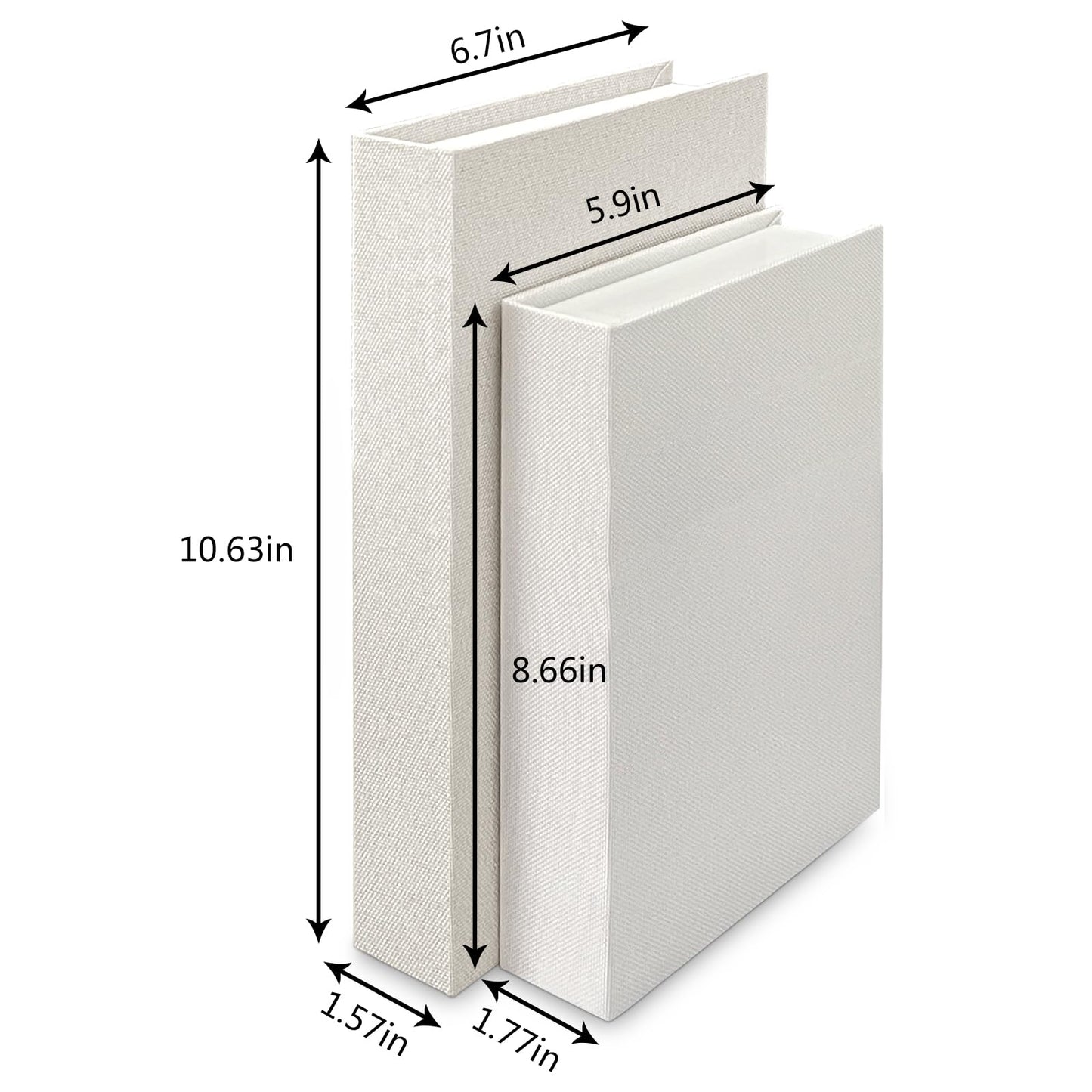 Himitimi 2Pcs Faux Books for Decorative - White Linen Fake Boxes, Blank Stacked Decor for DIY Crafts, Hotel Entryway, Bookshelf, Coffee Table (S&L)