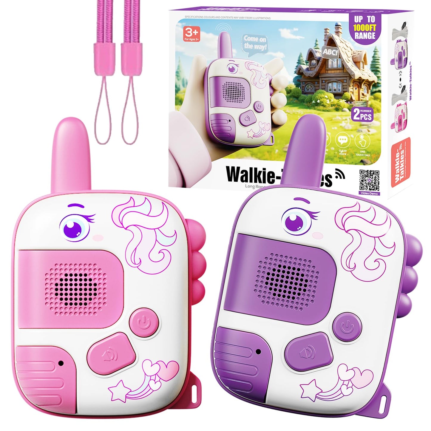 Walkie Talkies for Kids Ages 3-9 - 2 Pack Outdoor Adventure Toys with 1000ft Range,Unicorn Toys Birthday Gifts for 4 5 6 7 8 Year Old Girls Easter Gifts