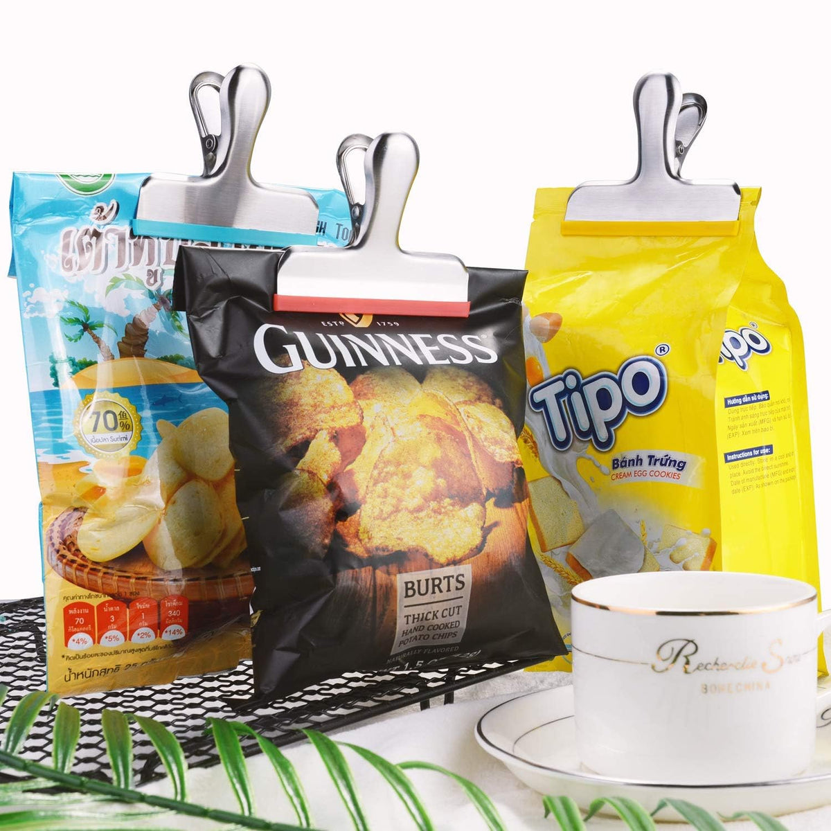 12 Pack Stainless Steel Chip Bag Clips Covered with Silicone (12 Count)