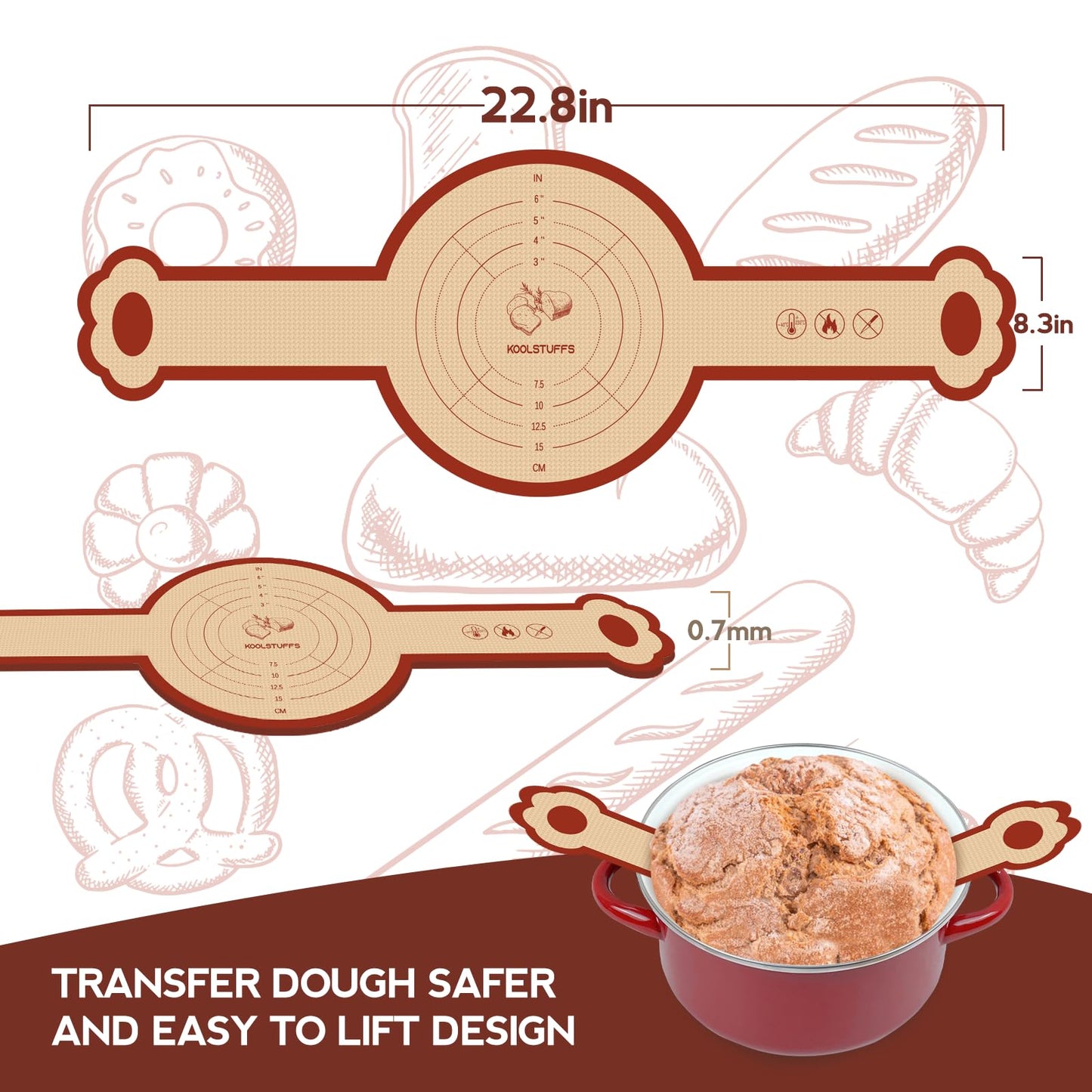 Koolstuffs Silicone Sourdough Bread Sling Mat for Dutch Oven, 2 Pack Non-Stick & Easy Clean Reusable sourdough mat, Easy and Stable to Transfer Sourdough Bread, Round