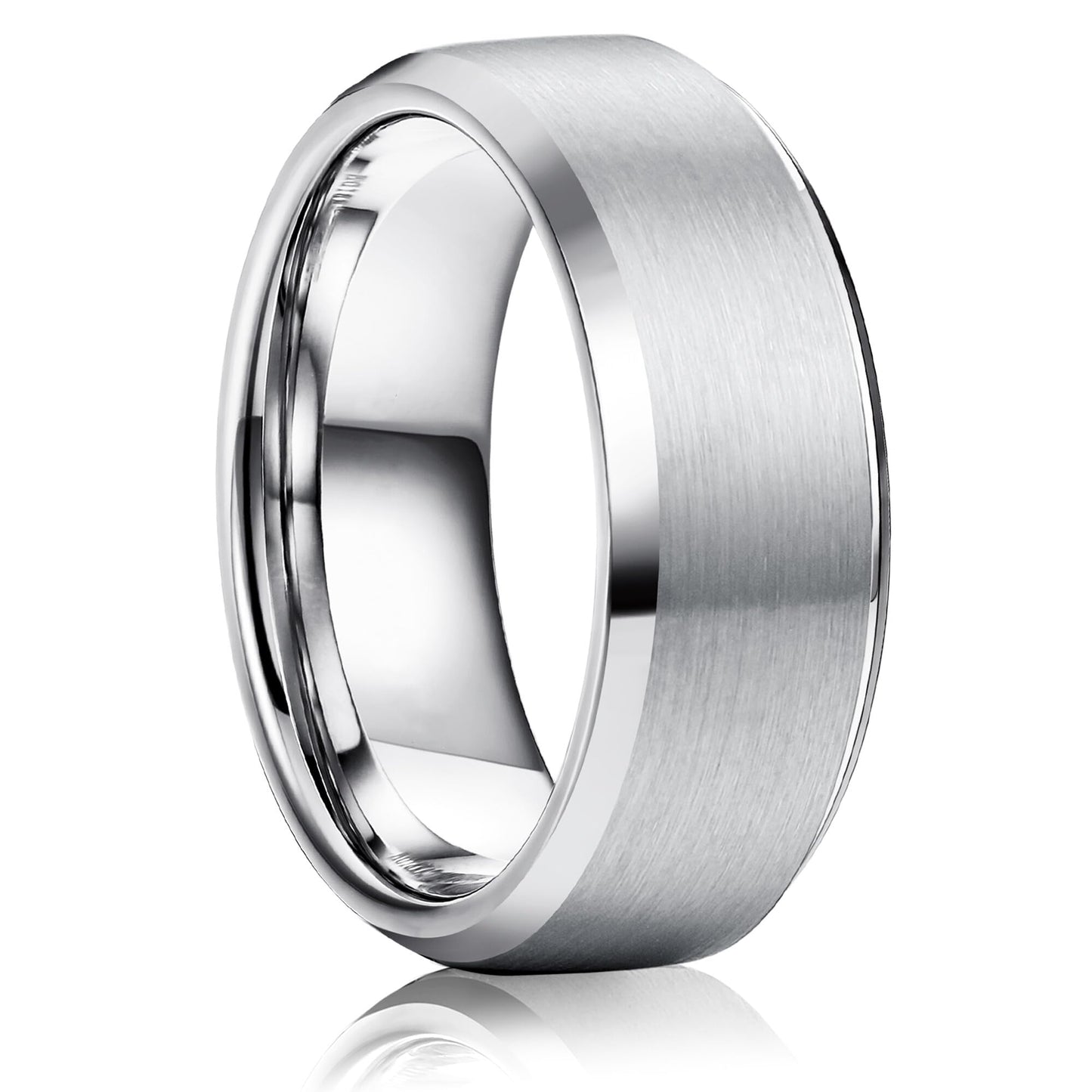 Jstyle Stainless Steel Rings for Men Women 8MM Wedding Band Rings Matte Surface - Beveled Polished Edge Mens Ring Size 9.5 Silver Plated Ring for Men