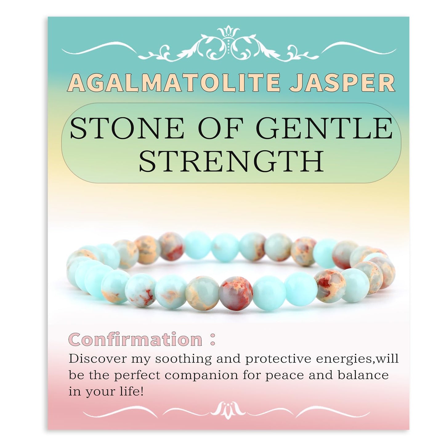 Bymitel 6mm Agalmatolite Jasper - Handmade Reiki Gemstone Stretch Bracelet, Natural Beauty & Spiritual Essence, Crystal Healing for Unisex Adults