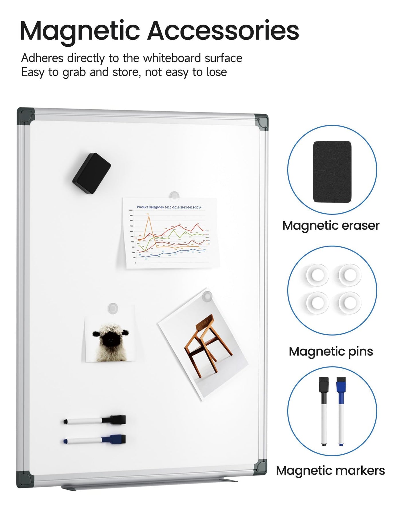 VUSIGN Magnetic Whiteboard for Wall, 24" x 18" Magnetic Dry Erase Board with Eraser, Markers, Magnets, Pen Tray, Silver Frame for Office, Home, Students