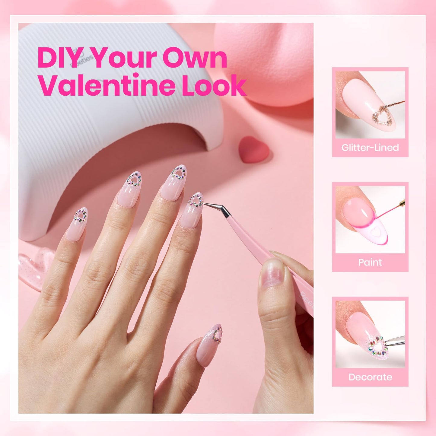 Beetles Tipex Lite Heart Cutout Nail Tips, Pre-Built Instant Apex Almond Medium, 16 Sizes 256pcs, Flat Nail Friendly Acrylic Tips, Easy DIY for Beginners