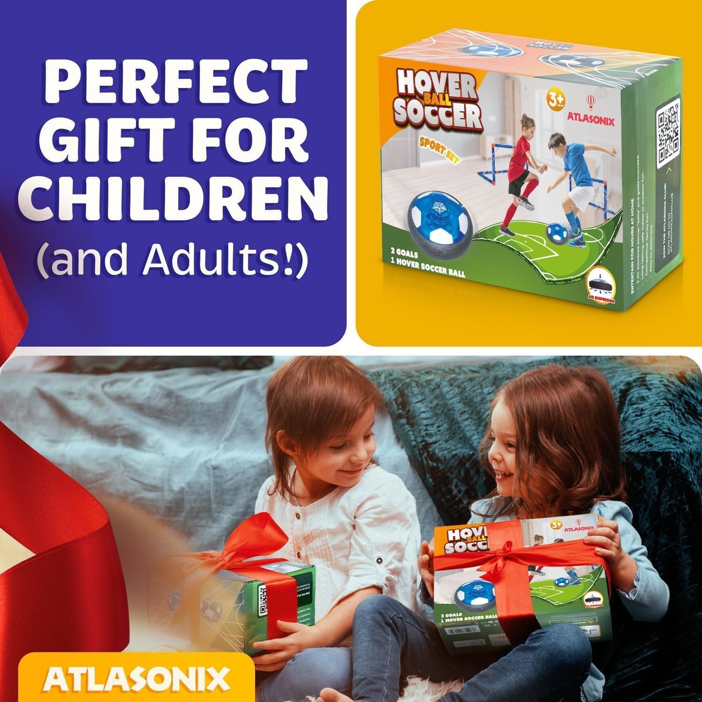 Hover Soccer Ball - Indoor Soccer Ball, Indoor Flying Toy Games (1 Floating Disk + 2 Goals) Boy Birthday Gifts, Indoor Silent Game | 3 in 1 Pack