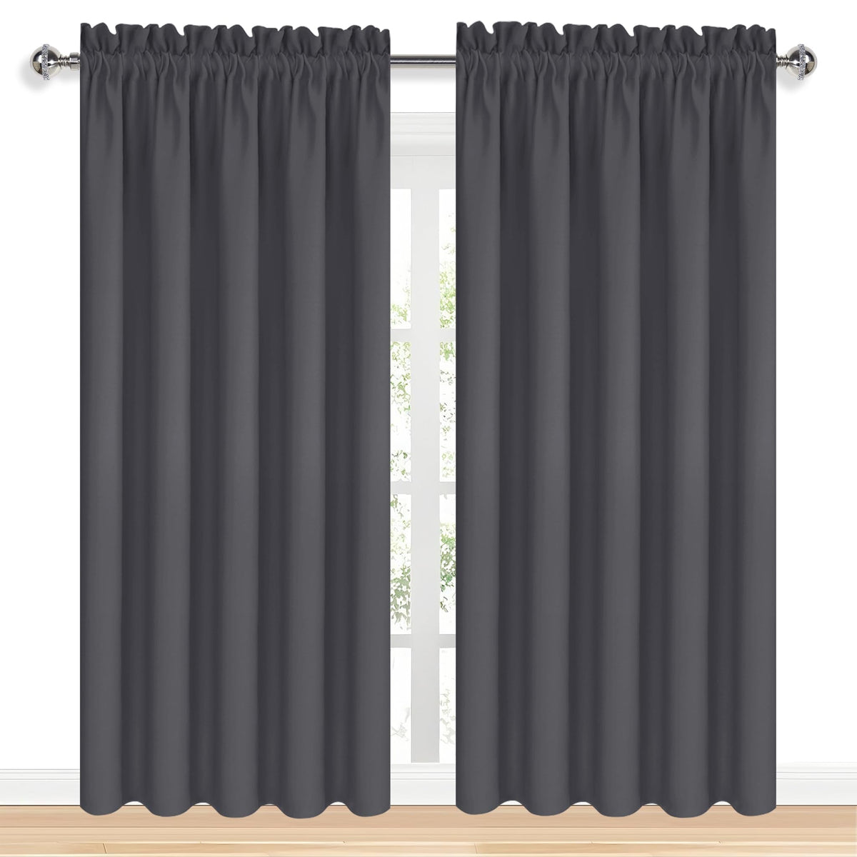 Wide Blackout Curtains for Bedroom 60 x 84 Inch Long Dark Grey