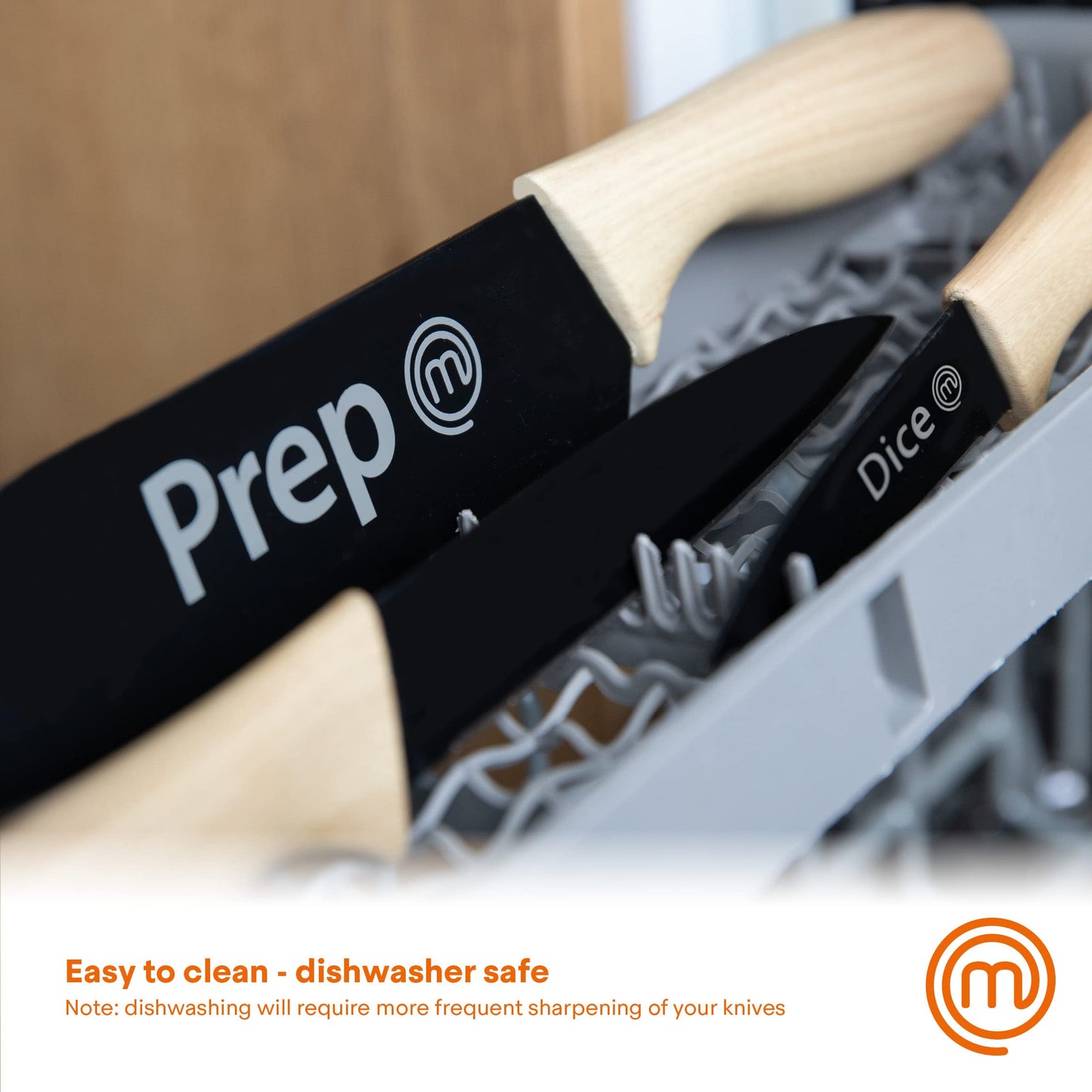 MasterChef Knife Set of 3 Kitchen Knives for Cooking (Chef, Paring & Utility), Professional Sharp Stainless Steel, Non Stick Blades & Soft Touch Handles, Easy Grip, Natural Collection, 3 Piece