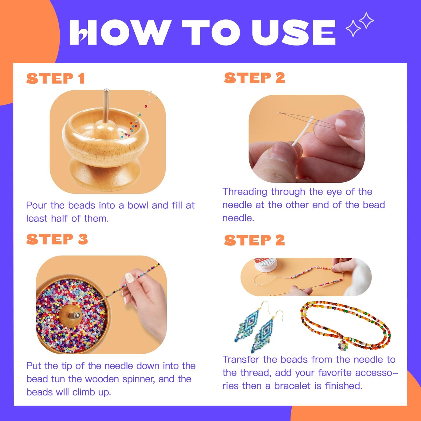 hobbyworker Bead Spinner, for Jewelry Bracelet Making, Seed Beads, Waist Beads Kit Line Quick Beading Tool (3 Trays 1 Bead Plugs)