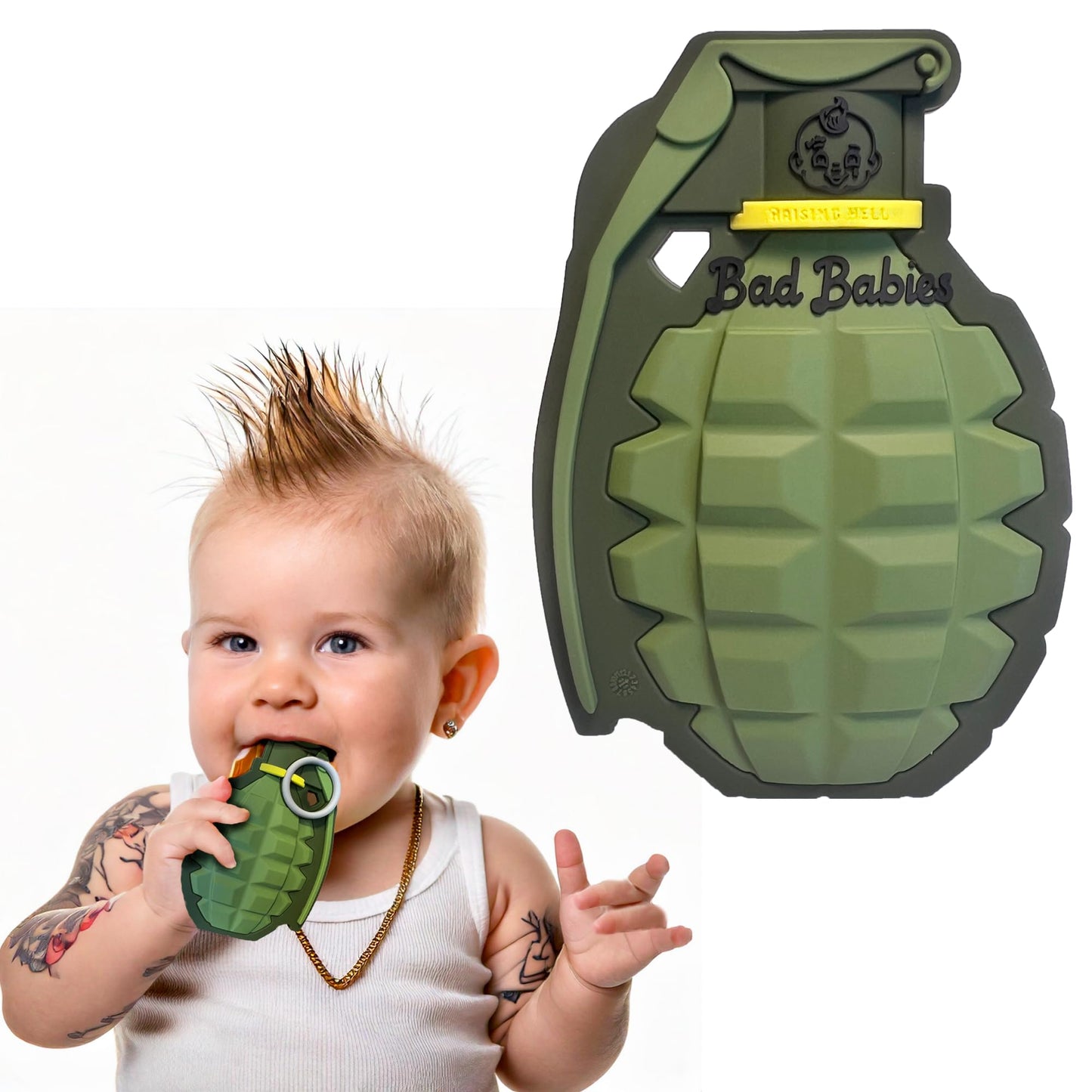 Bad Babies Silicone Baby Teether, Pineapple MK2 Grenade Design, Food Grade Silicone