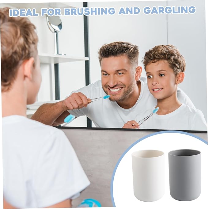 Plastic Toothbrush Cup - Bathroom Toothbrush Holder for Toothbrushes, Holders & Cups, 11 OZ (White&Grey), Bathroom Holder