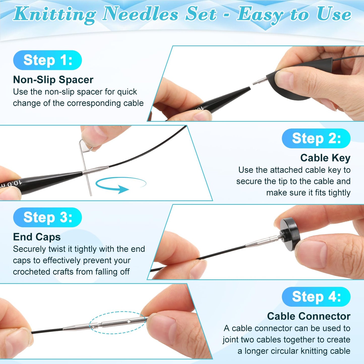 13 Pairs Interchangeable Knitting Needles Set with 4 Flexible Cables, Portable Circular Knitting Needles, 3-10 mm Smooth Aluminum Knitting Needle Kit for Beginner Projects Travel Home Knitting