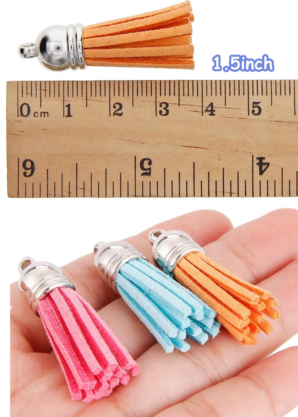 MSCFTFB 100 Pieces 1.5inch Mini Tassels Faux Suede Mala Tassel Kit for Earring Necklace Jewelry Making Garland Keychain Dreamcatcher Charms DIY Crafts (Brown)