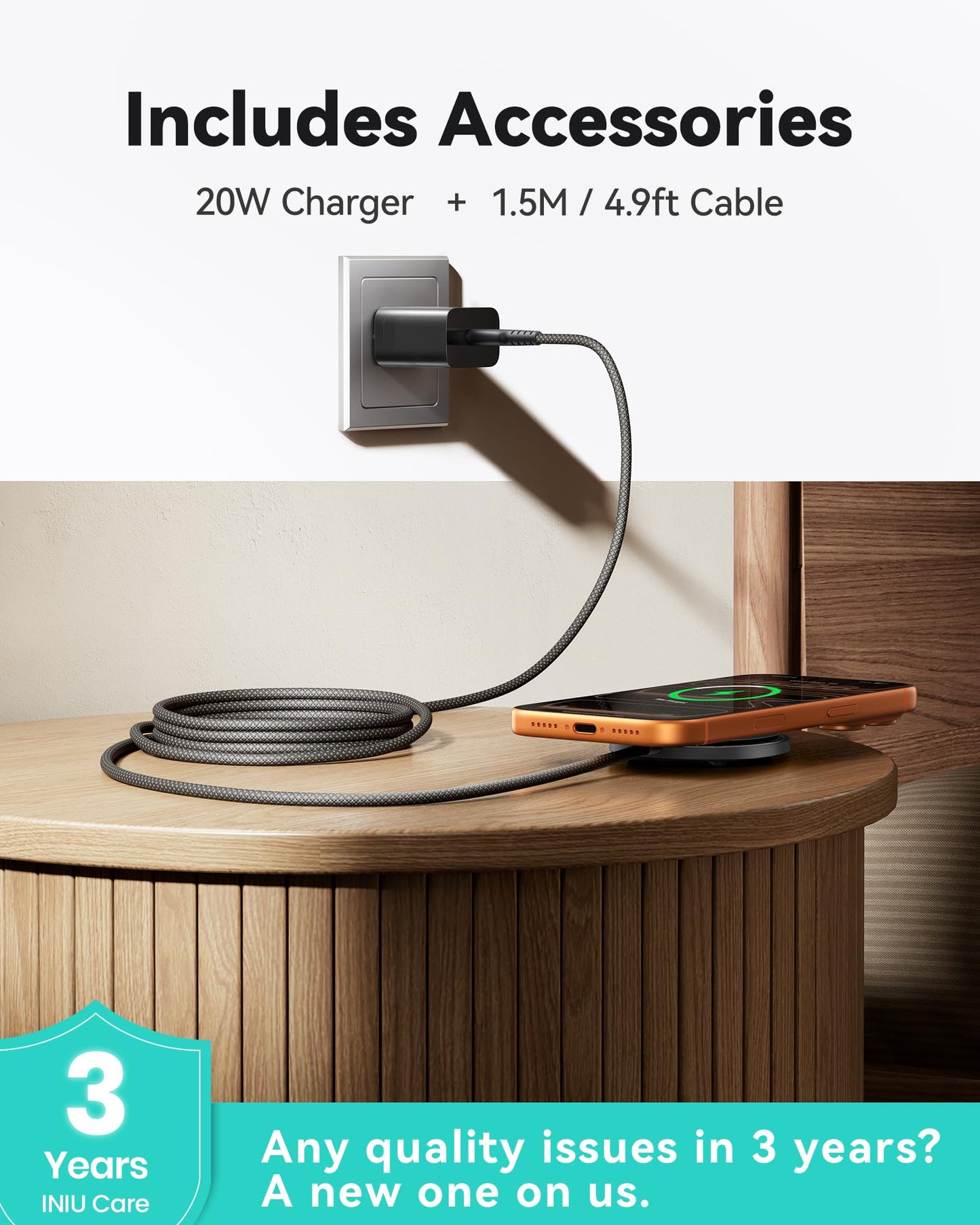 INIU for Mag-Safe Charger, Qi2 Certified 15W Fast Wireless Charging Pad with Cooling Fan for Gamers, Only for iPhone 17 16 15 14 13 12 Series, AirPods, and More (Adapter Included)