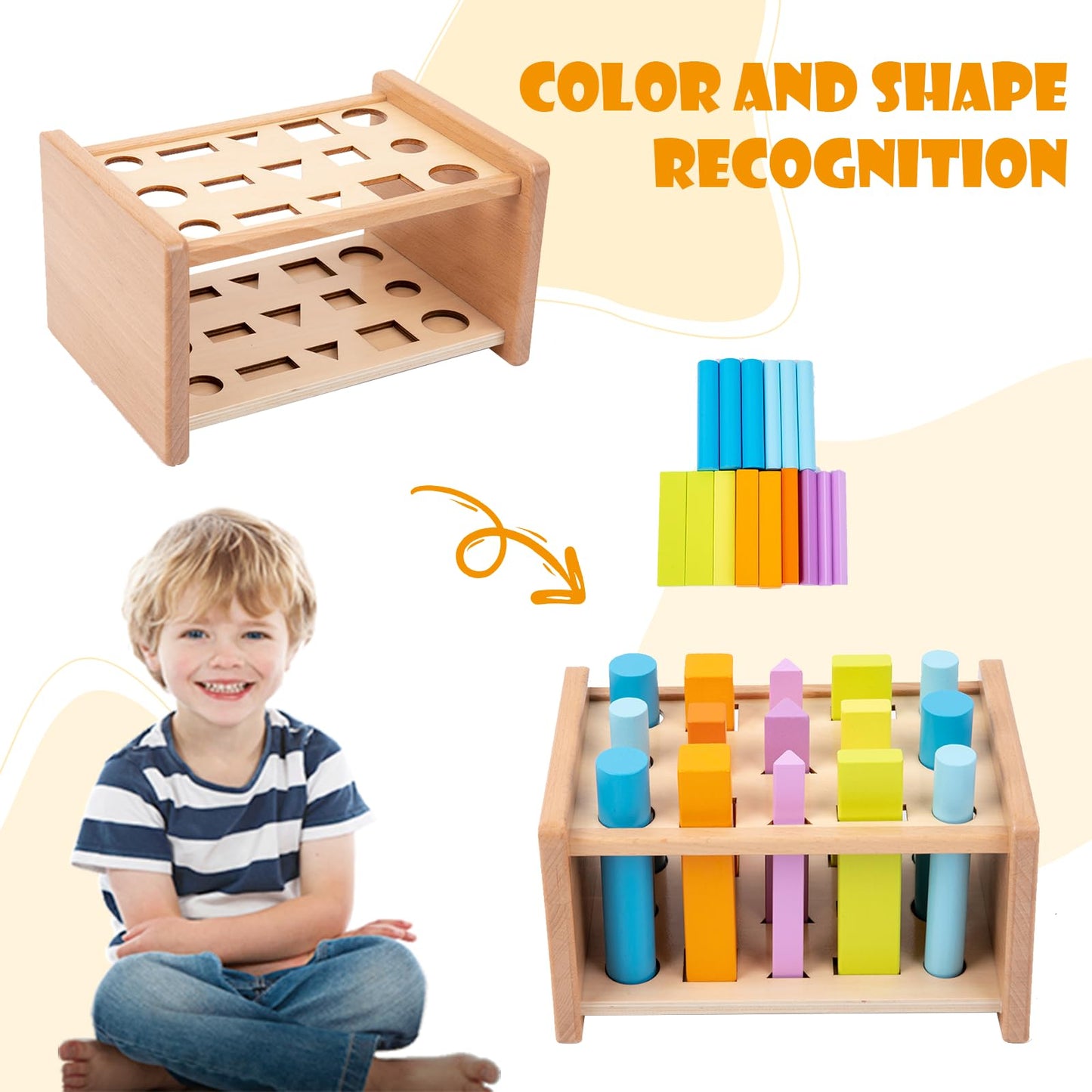 Montessori Shape Matching Toys - Wooden Shape Sorting Toys for 1-3 Years Old Children - Educational Toy for Preschoolers