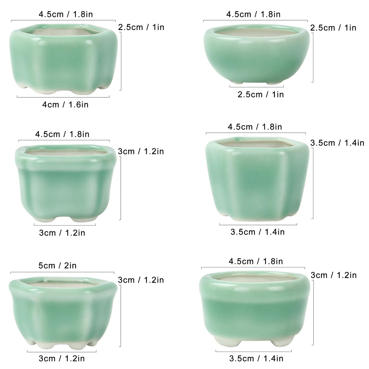 Bonsai Planter 1.8 inch (4.5cm) Mini Succulent Glazed Pots Set of 12 Green