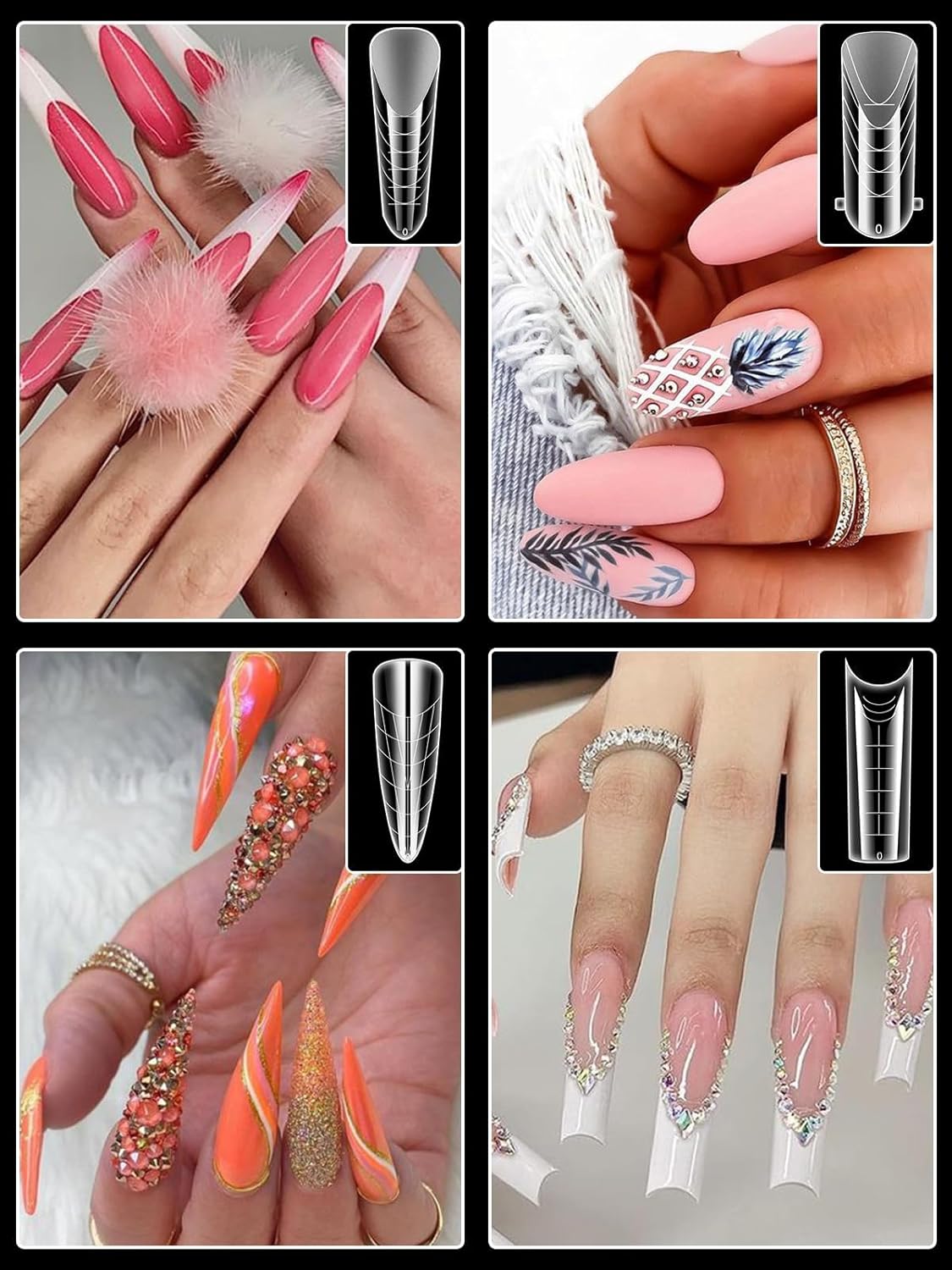 TOROKOM Dual Forms for Poly Nail Gel 288PCS Dual Nail Forms Molds Stiletto Coffin Ballerina Acrylic Nail Tips 12 Shapes for Builder Gel Manicure Nail Art Design Salon DIY at Home