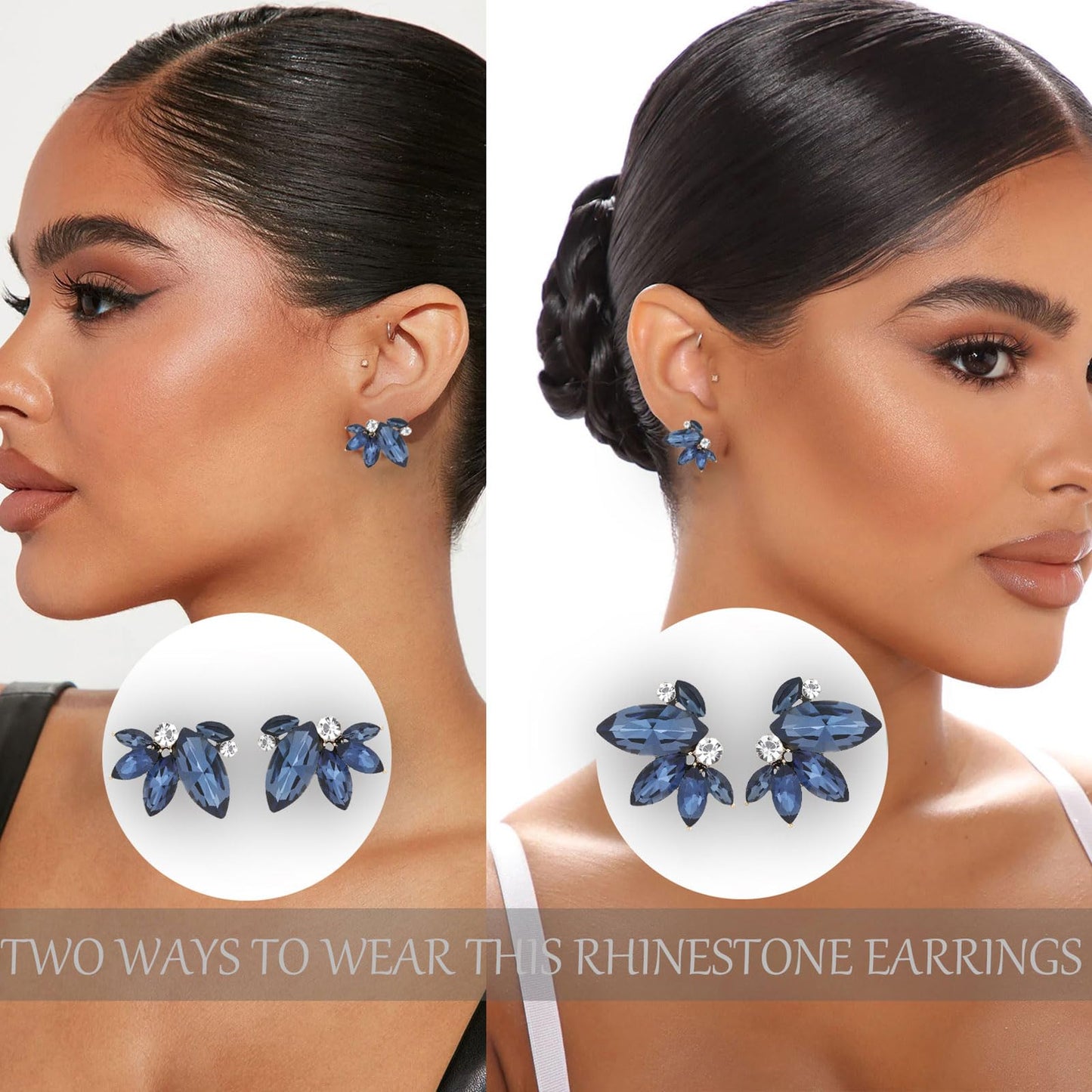 Navy Blue Rhinestone Earring Sparkly Faux Crystal Drop Earrings for Women Wedding Prom Party