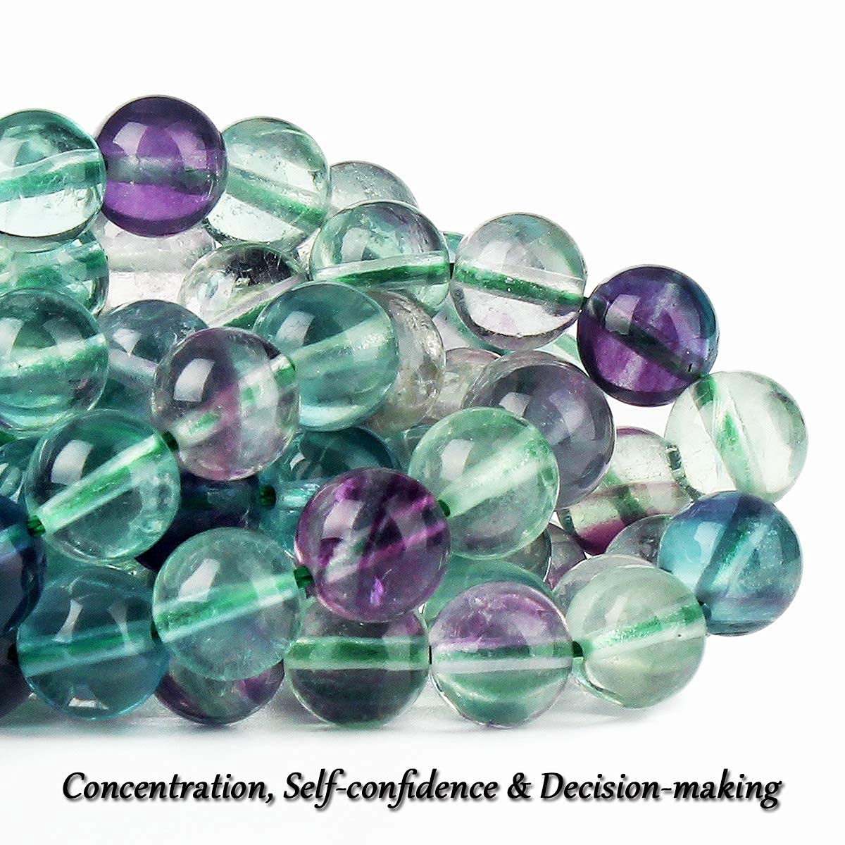70PCS Natural 8MM Healing Gemstone, Fluorite Energy Stone Round Loose Beads, Semi-Precious Crystal Beads with Free Elastic String for Jewelry Making DIY
