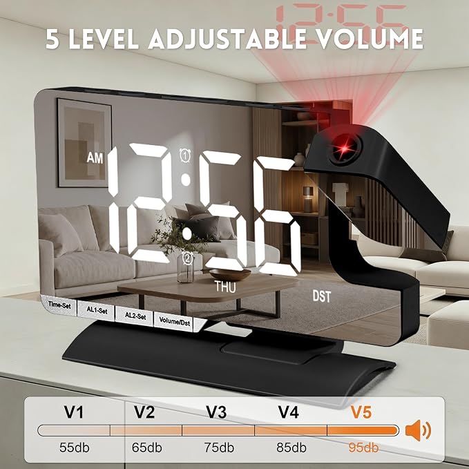 Projection Clock,Alarm Clocks for Bedrooms,7.3" Bedside Clock