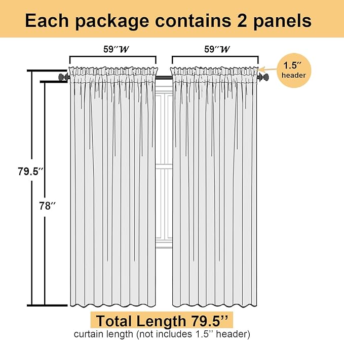 Lecloud Ivory Sheer Curtains 78 Inches Long 2 Pcs, Rod Pocket Light Filtering Bedroom Curtains for Living Room, Rustic Farmhouse Voile Window Drapes for Dining Room, Each Panel 59" W x 78" L