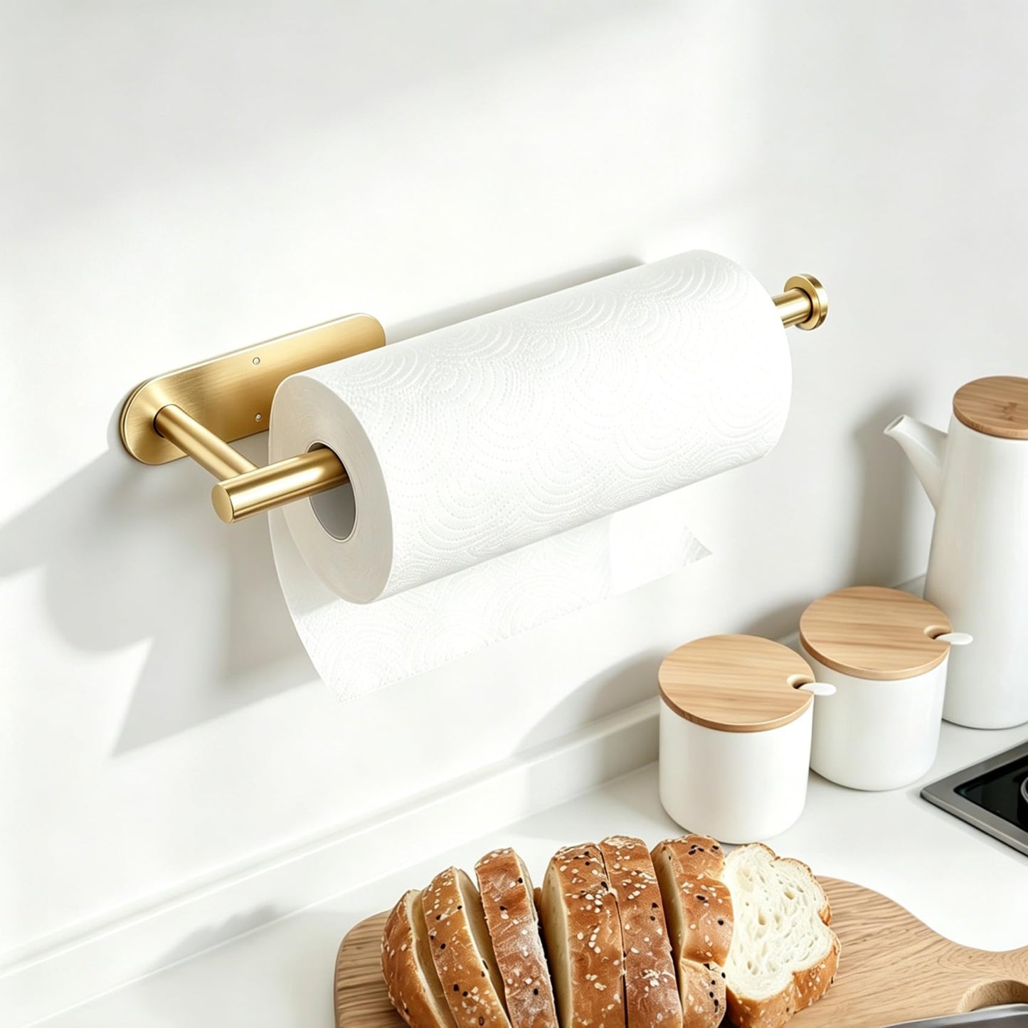 Gewtur Gold Paper Towel Holder Under Cabinet, Adhesive Paper Towel Roll Holder Stick on Wall, Stainless Steel Towel Paper Holder for Bathroom Kitchen