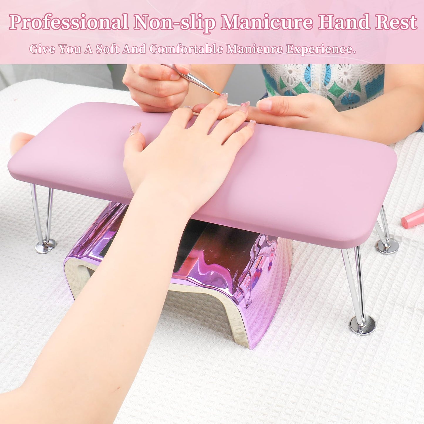 BOMOQING Arm Rest for Nails, Microfiber Leather Nail Arm Rest for Acrylic Nails, Nail Arm Rest Table with Pillow Cushion Hand Holder for Manicure, Hand Rest for Nails Tech, Home Use or Salon(Purple)