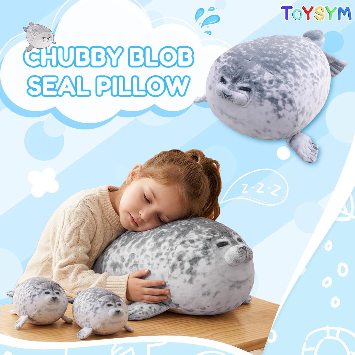 TOYSYM Chubby Blob Seal Pillow Cute Seal Plush with 4 Baby Plushies in Her Tummy, Soft Large Stuffed Animals Toy Gifts for Kids (20inch)