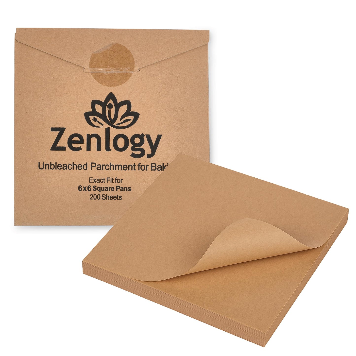 Zenlogy 6x6 Parchment Paper Squares (200 sheets) - Unbleached, Non-stick, Pre-cut Parchment Paper Ideal for Candy Wrappers, Dessert Paper Liners, Freezing and Storing, Separating, and Diamond Painting
