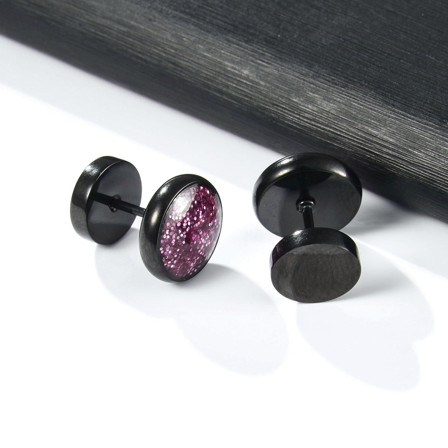 Surgical Stainless Steel Stud Earrings for Women Men Black Gold Plated Fluorescent Flat Back Hypoallergenic Earrings Suitable for Sensitive Ears