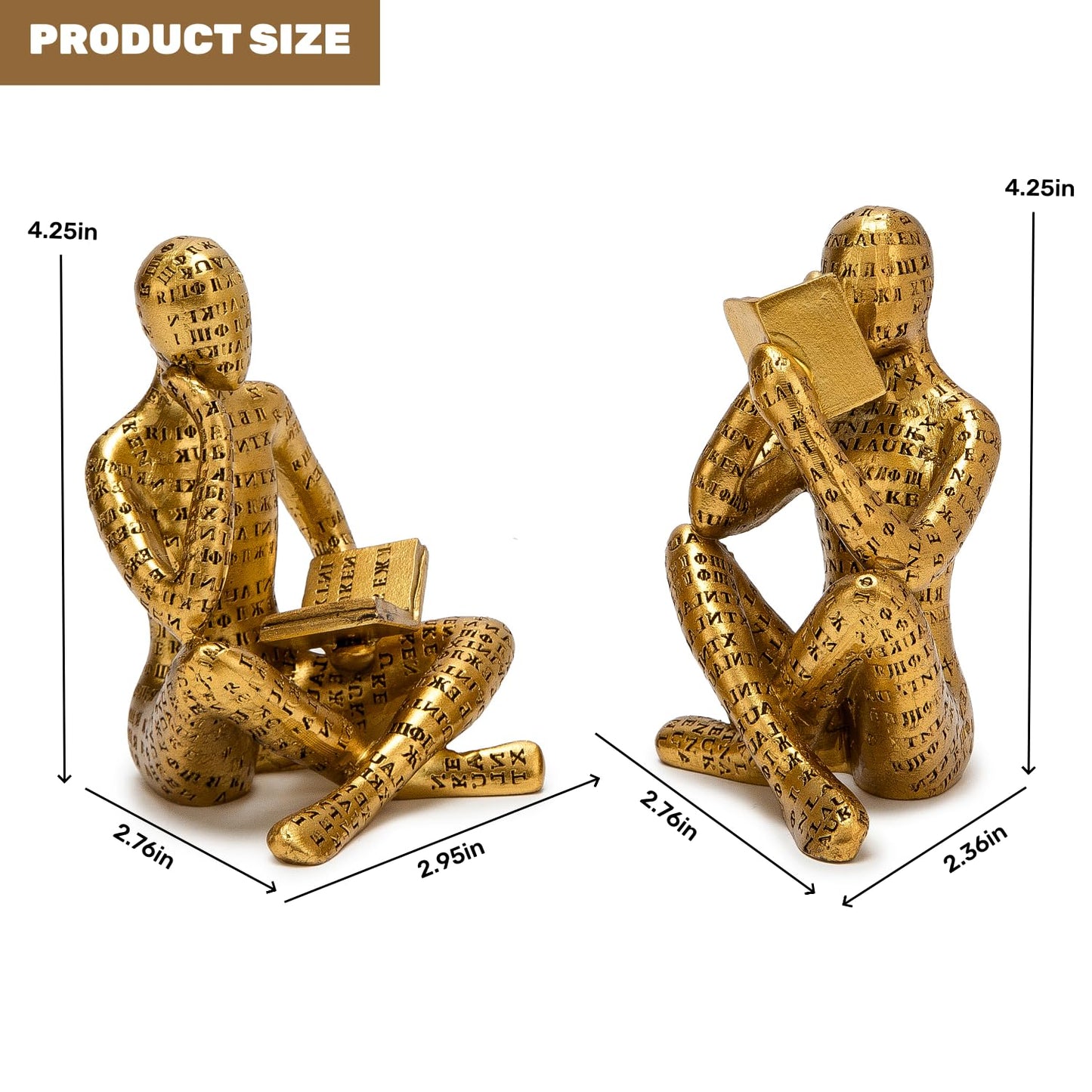 Antique Gold Reading Thinker Statue, Set of 2 Bookshelf Decor Abstract Art Thinker Sculptures, Modern Aesthetic Figurine Home Decoration Ornaments for Living Room Office Shelf Coffee Table Desk Decor