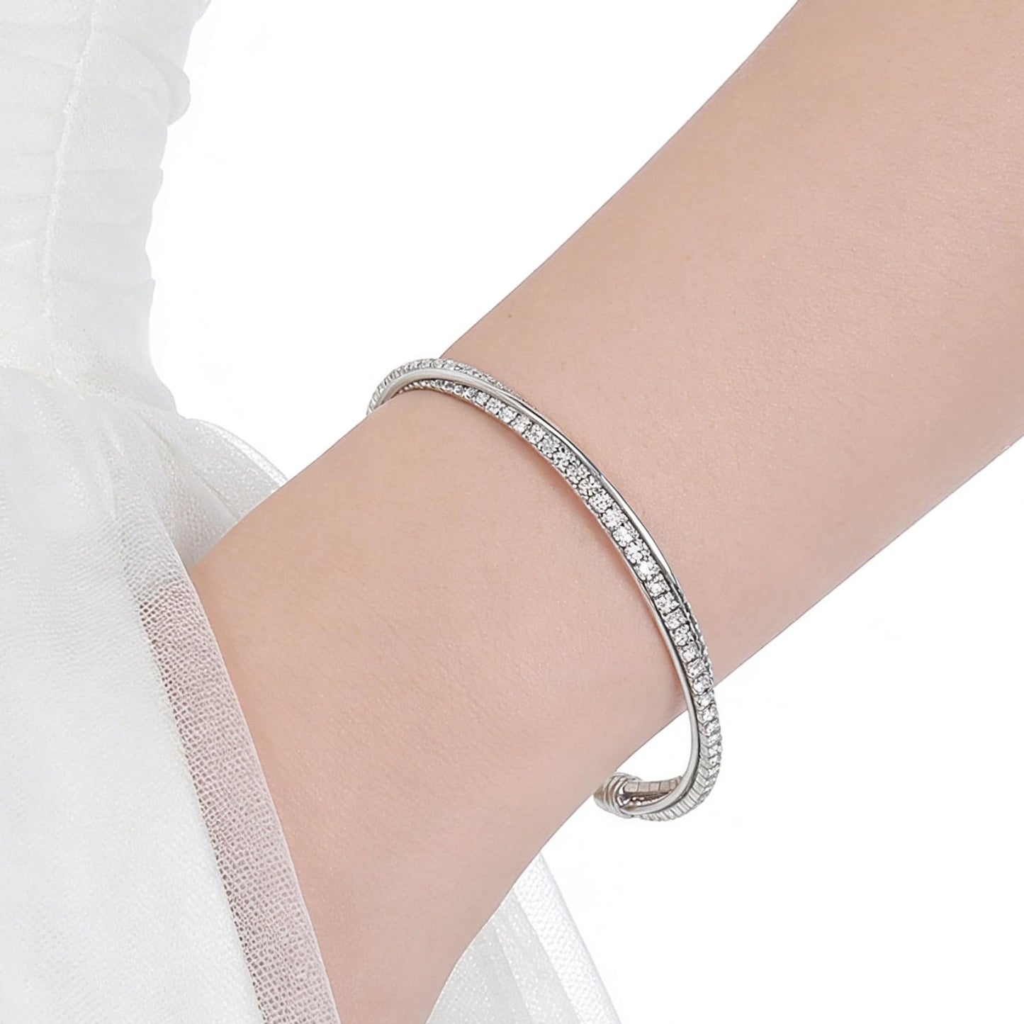 Silver Cuff bangle Bracelets For Women Rhinestone Clear Crystal Dainty Bracelet Bangle (silver)