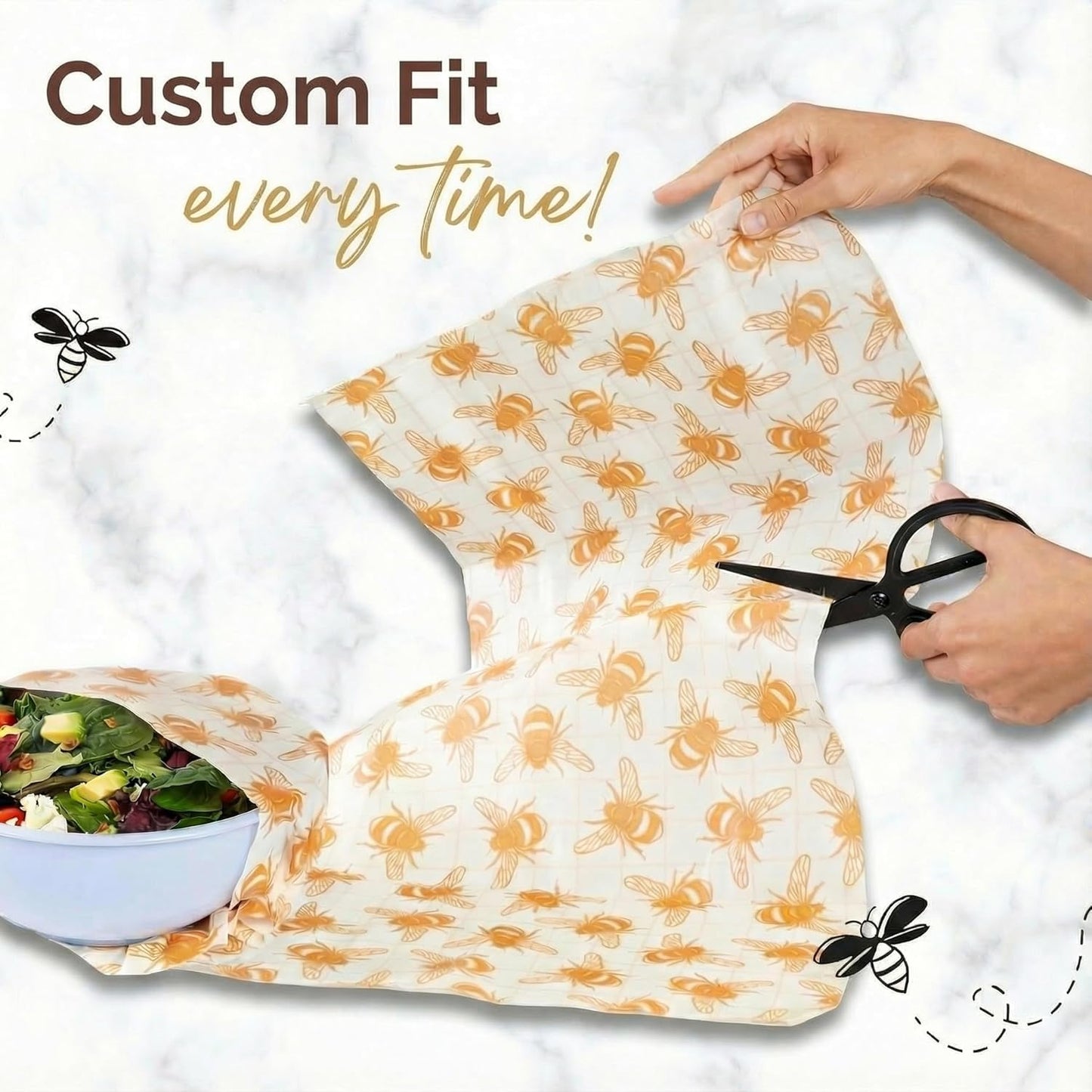 XXL Reusable Beeswax Wraps For Food - 14 x 55 in Roll | Cut to Size Bees Wax Wraps Reusable | Extra Large Beeswax Paper Sheet | Cute Bees Wax Roll for Food Wraps