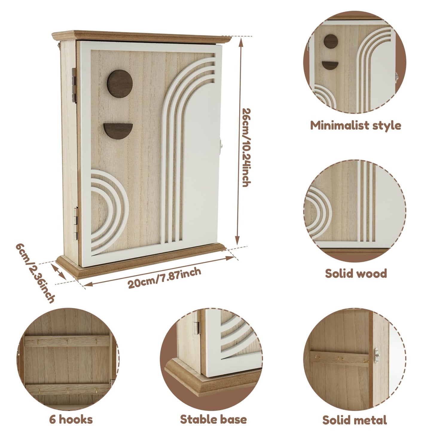 Kandishiex US Wooden Key Box Wall Mount Wooden Key Holder Decorative Wall Key Hanger with 6 Key Hooks Rustic Key Cabinet Key Organizer Entryway Key Holder for Wall Entryway Hallway (Style 2)