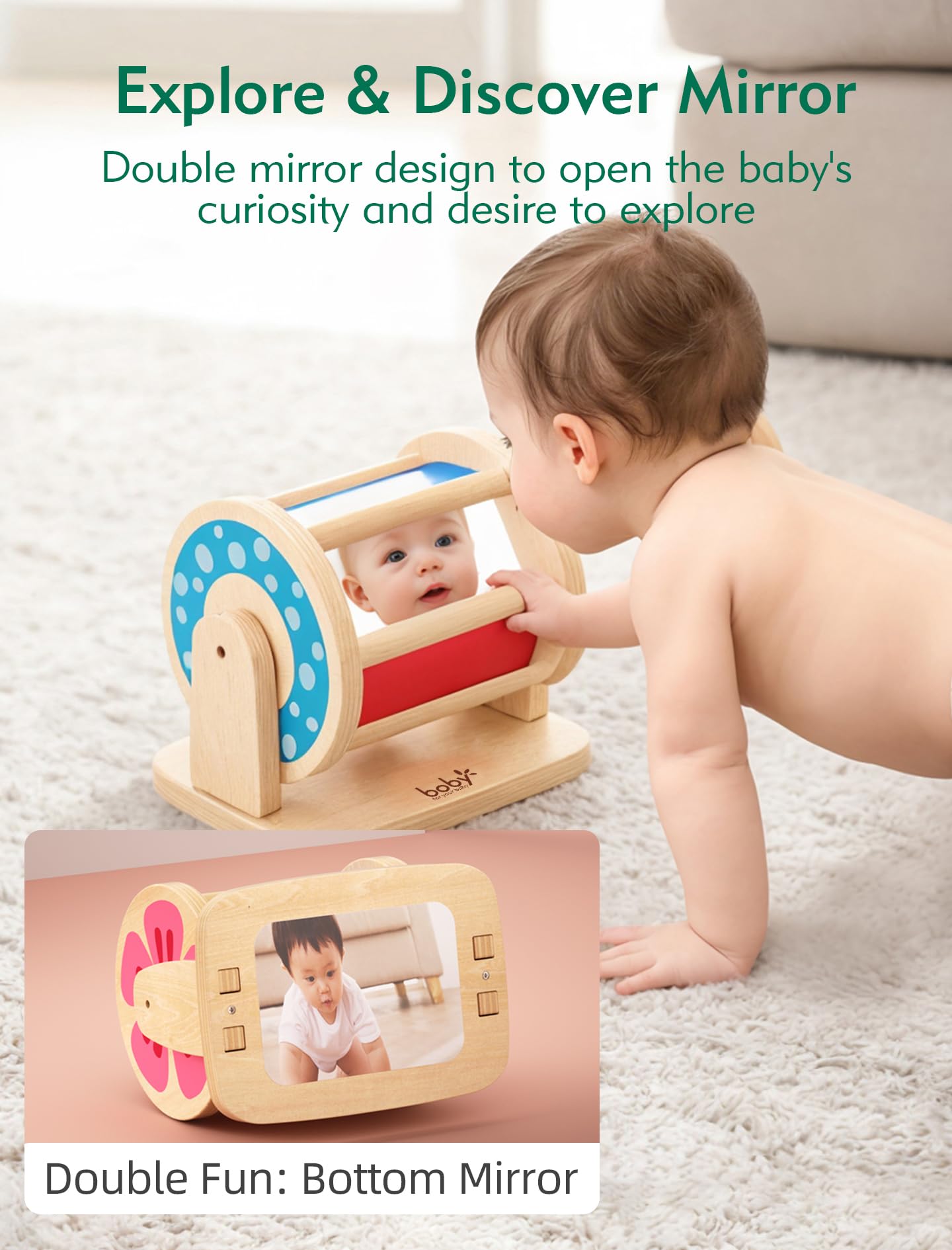 Boby Montessori Spinning Drum: Sensory Experience for Babies 6-12 Months - Engage, Explore, and Learn with Our Wooden Infant Toy
