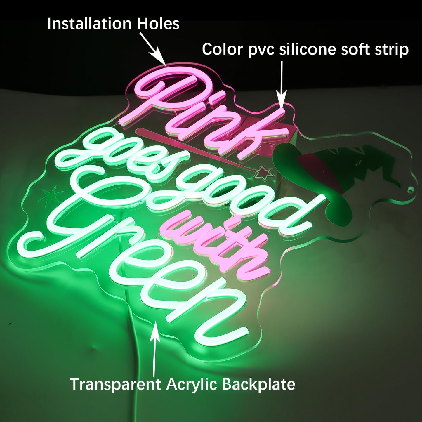 “Pink Goes Good With Greed” Witch-Themed Neon Sign - Enchanting LED Decor with Magic Hat Accent (13.9”x13.4”)