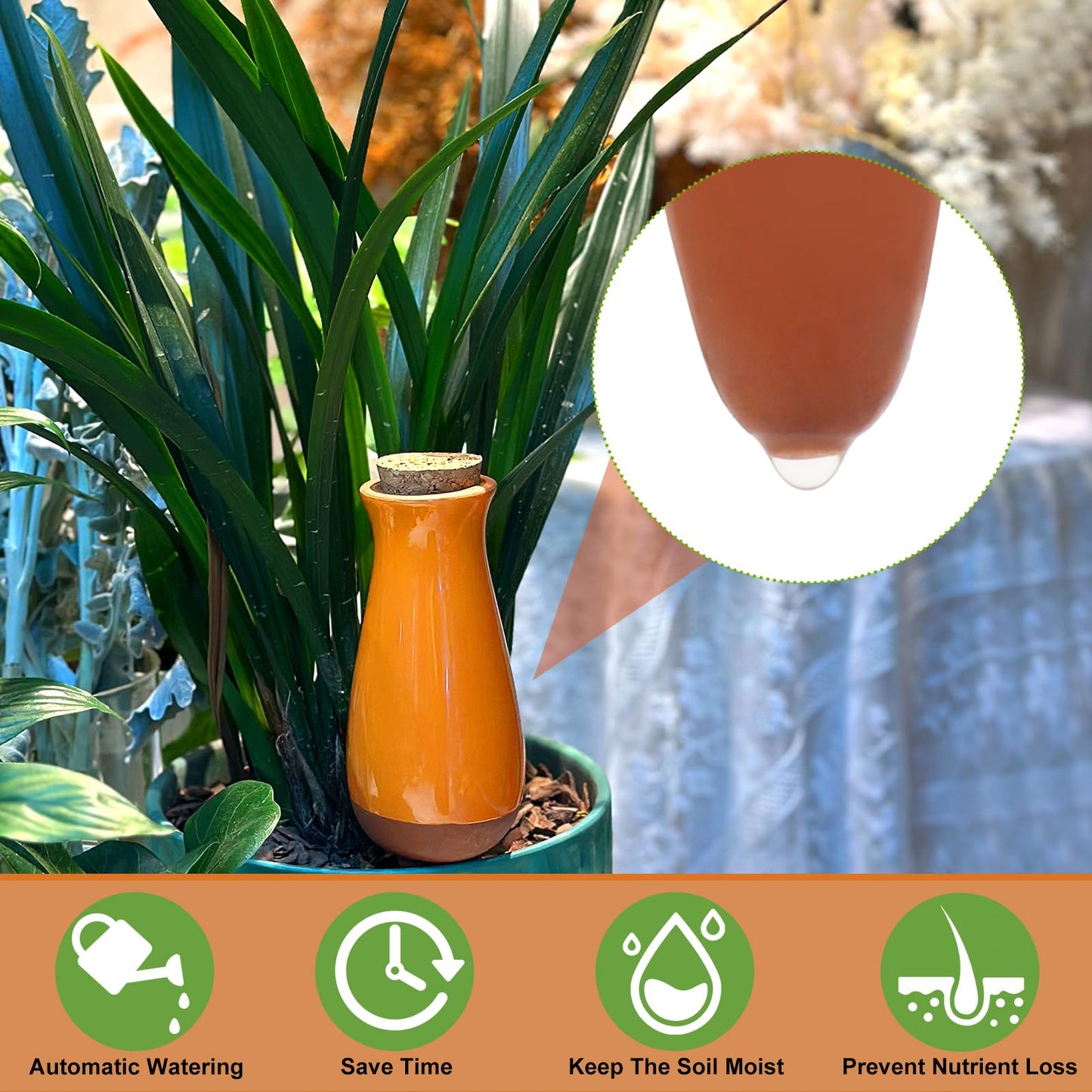 4 Packs Ollas Plant Watering Globes, 12 Oz Terracotta Self Watering Planter Insert, Automatic Watering Devices, Clay Drip Irrigation Stake for Indoor & Outdoor Plant, 1 Week Easy to Refill(Multicolor)