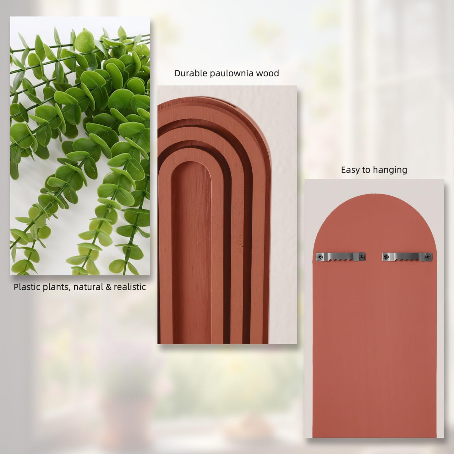 2 Pack Wood Wall Planter Vase Set with Artificial Eucalyptus, Modern Farmhouse Hanging Planters for Indoor Plants, Boho Home Wall Decor for Living Room, Bedroom, Office, Entryway, Hallway, Patio