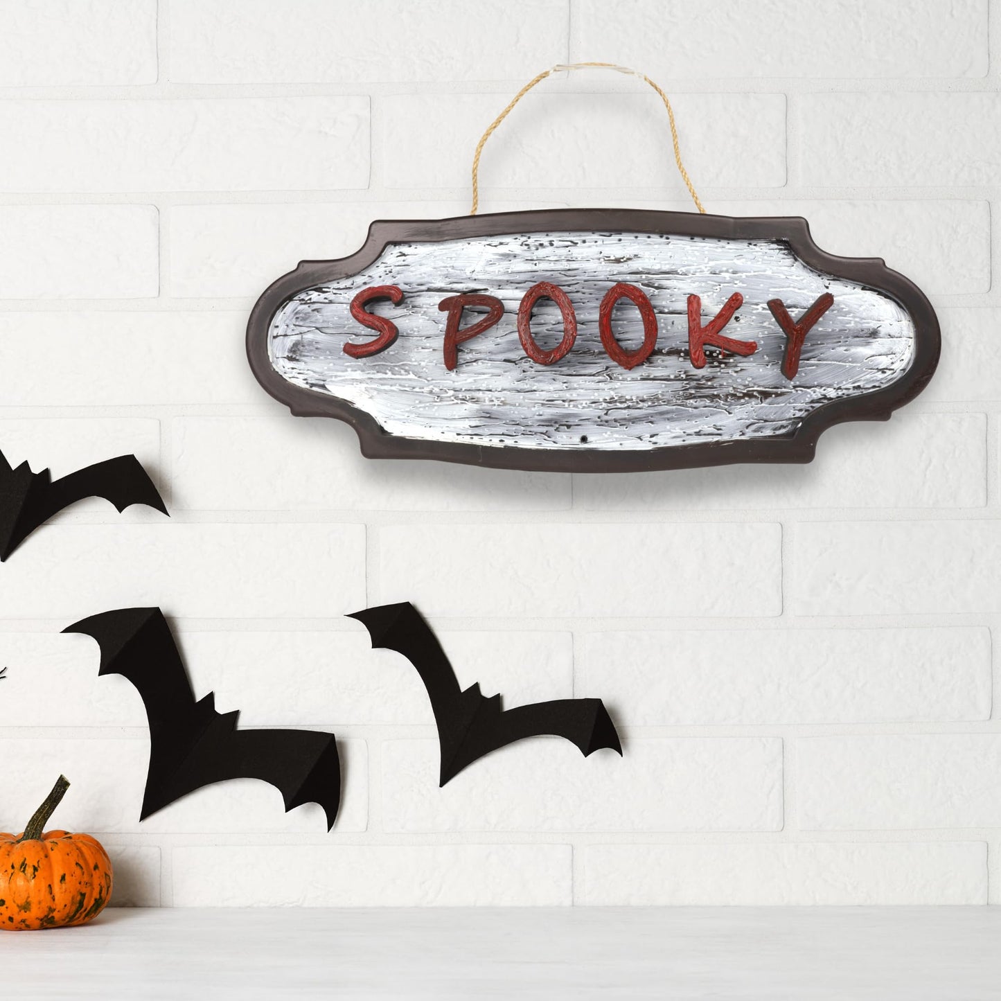 Needzo Animated Spooky Sign, Light Up Hanging Halloween Decor, Haunted House Accessory, 20.5 Inches