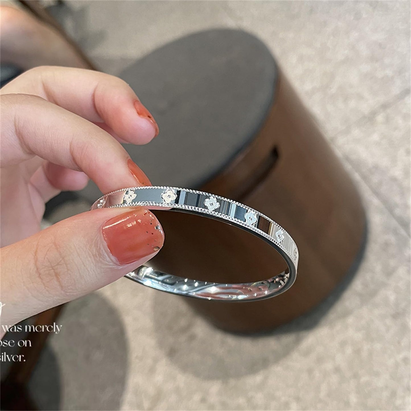 Baoaichi Sterling Silver Bangle Bracelets For Women - Four Leaf Clover Bangles - Lucky Band - High-Polish - Adjustable Cuff - Stackable Wrap - Gift