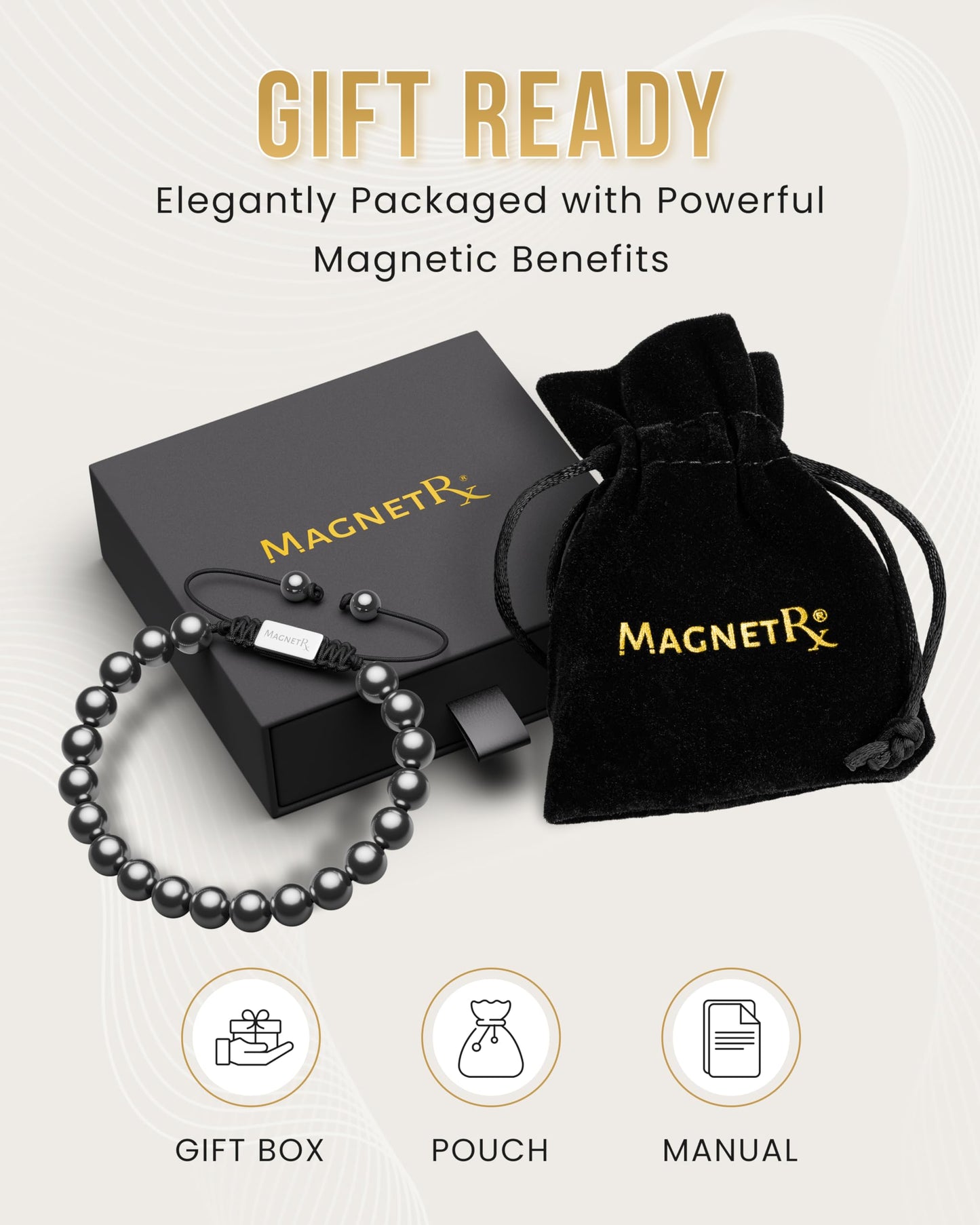 MagnetRX® Hematite Magnetic Bracelet - Max Strength Magnet Stones - Beaded Magnetic Hematite Bracelets (Classic 8mm Bead)