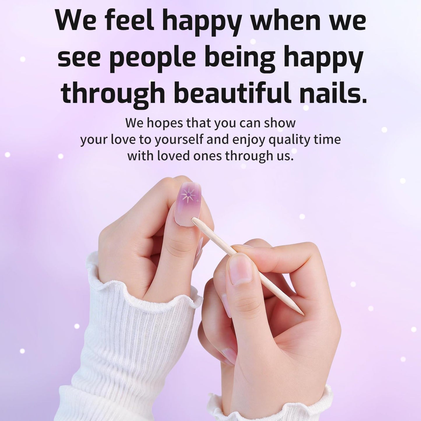 Semi Cured Gel Nail Strips -Taro Gradient Star - Stylish Nail Wraps, No UV Light Needed, Effortless Application & Removal, Salon Quality, Includes 16 Wraps, 1 Prep Pad, Wooden Stick & Nail File