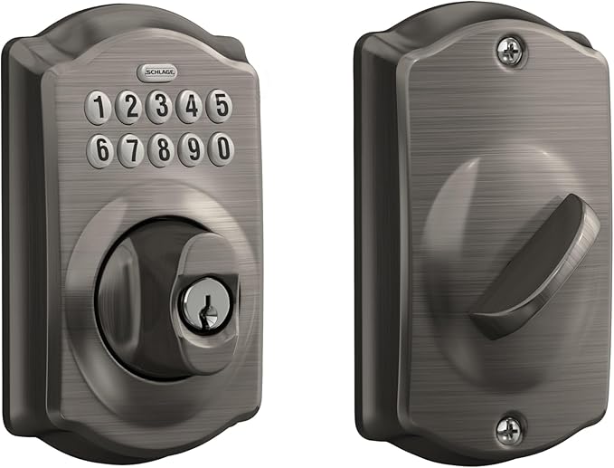 Schlage BE365 CAM 620 Camelot Keypad Deadbolt, Electronic Keyless Entry Lock, Antique Pewter