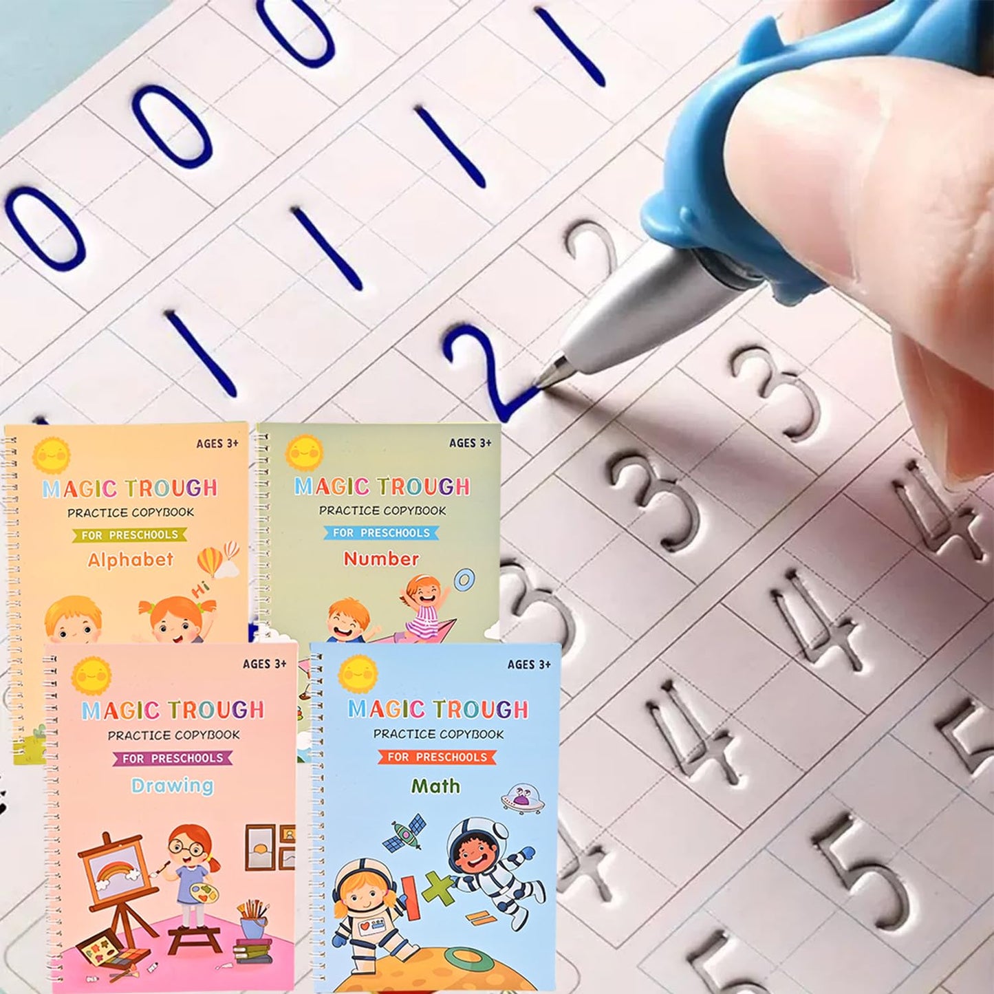 Magic Ink Practice Copybooks, Reusable Grooved Handwriting Practice for Kids Ages 3-7, Montessori Groove writing Preschool Workbook